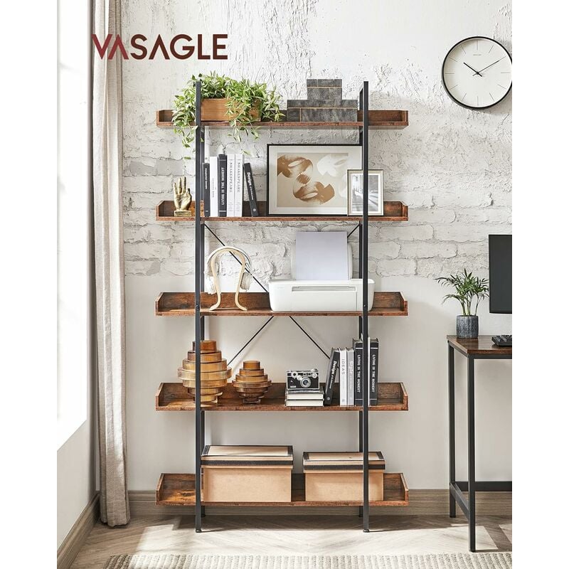 VASAGLE Libreria, Scaffale per Soggiorno, Portaoggetti a 4 Ripiani,  Organizzatore per Studio, Stile Industriale, Assemblaggio Semplice,  Struttura in Acciaio, Greige e Nero da SONGMICS