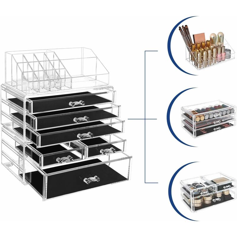 SONGMICS Organizzatore per Cosmetici, Porta Trucchi Impilabile con 11  Scomparti e 4 Cassetti, per Toeletta, Camera da Letto, Bagno, Idea Regalo,  Trasparente