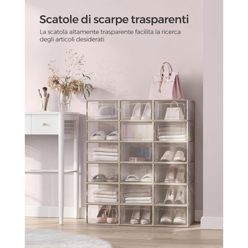 18 Scatole Per Scarpe SONGMICS - Trasparenti, Pieghevoli E Impilabili, Fino A Taglia 44 - Foto 10