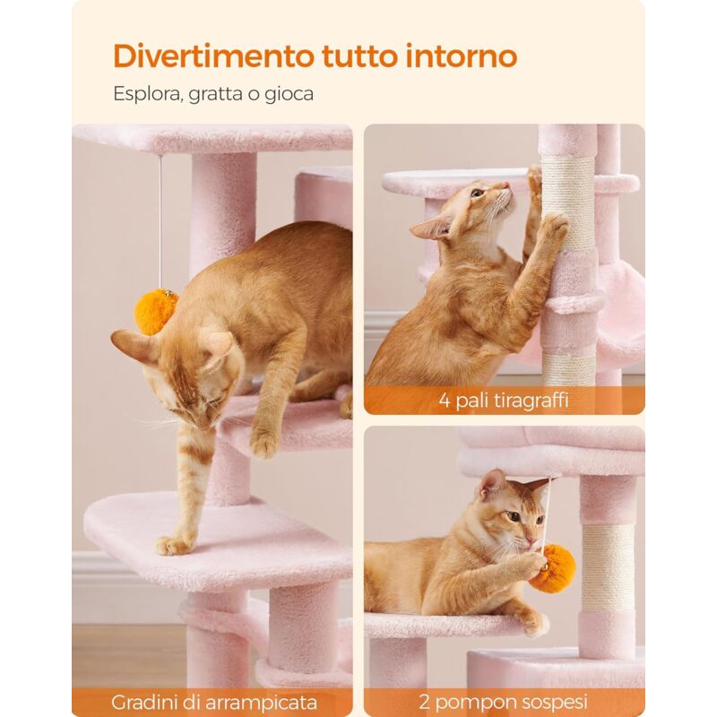 Albero Per Gatti Feandrea 138cm - Tiragraffi Con Amaca E Cuscini Lavabili