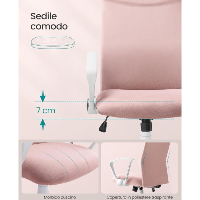 SONGMICS Poltrona Da Ufficio Ergonomica - Regolabile In Altezza, Reclinabile, Beige, 120 Kg - Foto 12