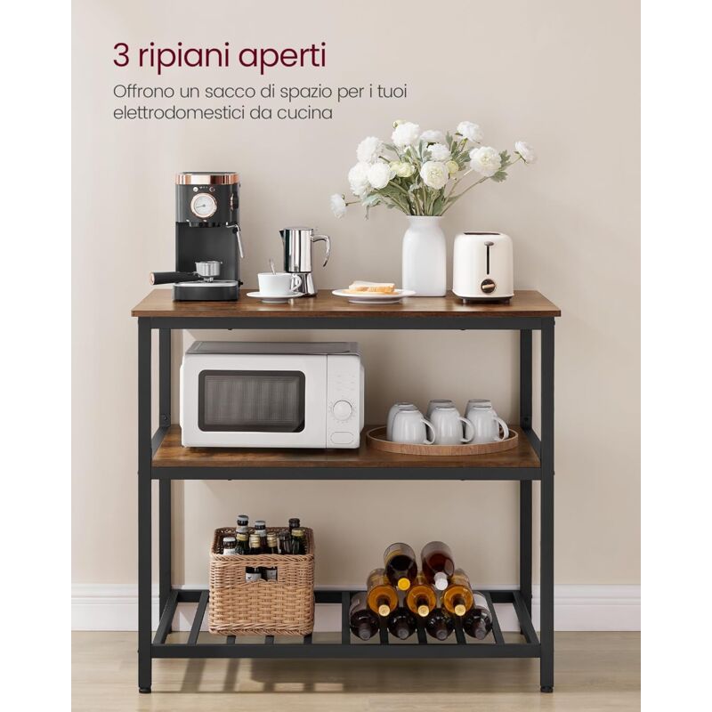 Isola Cucina VASAGLE Con Piano Lavoro - Scaffale Industriale 60x100 Cm, Acciaio E Legno, Beige E Bianco - Foto 6