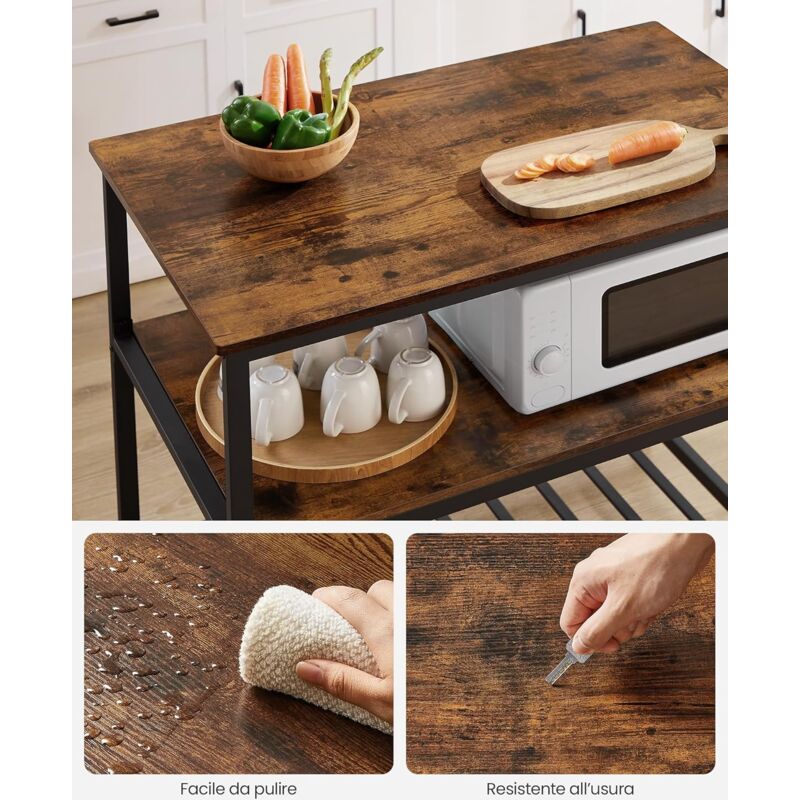Isola Cucina VASAGLE Con Piano Lavoro - Scaffale Industriale 60x100 Cm, Acciaio E Legno, Beige E Bianco - Foto 2