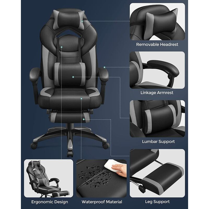 da ufficio angolo d’inclinazione regolabile regolabile in altezza iHomy poggiatesta con braccioli ergonomica Sedia da gaming portata fino a 150 kg 