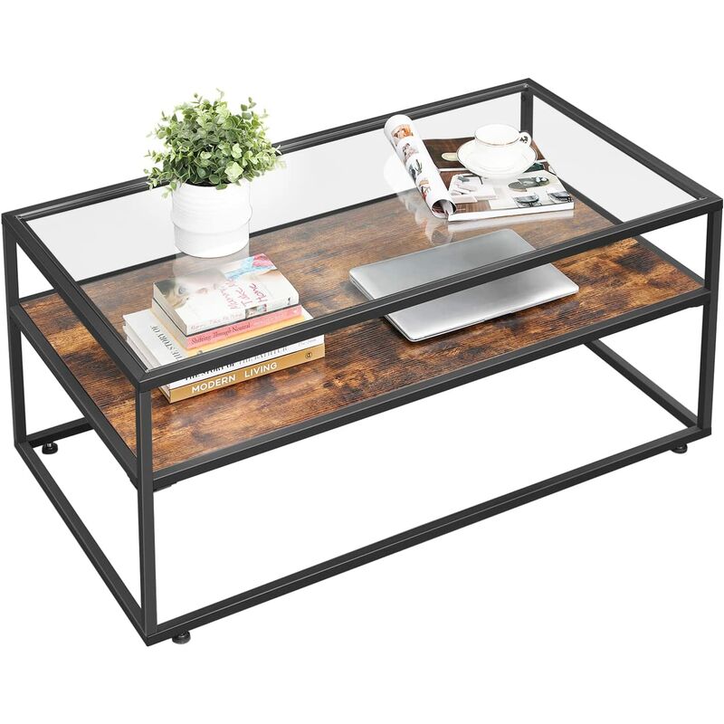 Multifunzione Moderno ed Elegante a 2 Ripiani Scrivania in Vetro Temperato,Finitura Lucida per Soggiorno Tavolino da Caffè 99,6 x 50 x 41,4 cm