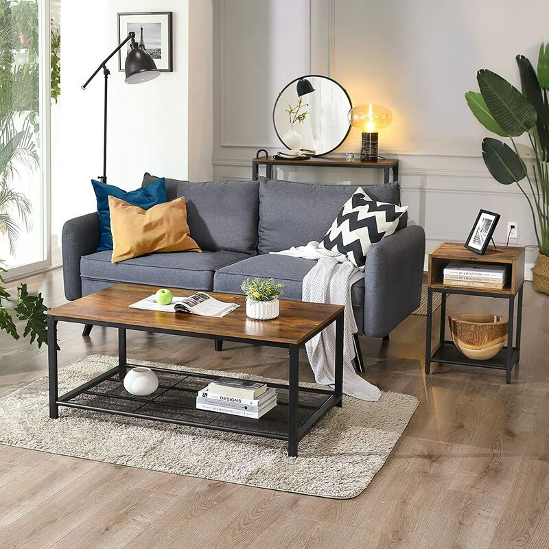 per Soggiorno Montaggio Facile VASAGLE Tavolino Salvaspazio Camera da Letto in Stile Industriale Marrone Vintage LET46X Comodino con Scomparto Aperto e Ripiano Portaoggetti in Rete Metallica 