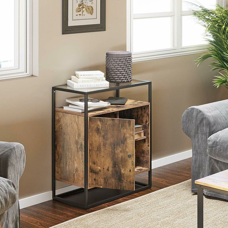 Soggiorno Ufficio Credenza Corridoio Marrone Vintage e Nero LSC013B01 Armadio da Cucina con Piano in Vetro Temperato VASAGLE Armadietto Design Industriale Struttura in Acciaio Stabile 