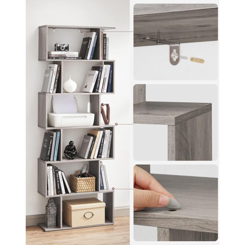 Libreria A 6 Ripiani In Legno - Scaffale Autoportante Moderno, Bianco, 55.5x23.5x181 Cm, Per Soggiorno, Camera, Ufficio O Bambini