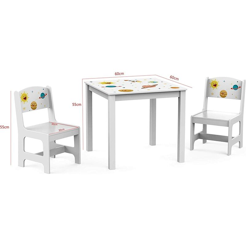 Set tavolo e sedie per bambini in legno a tema 