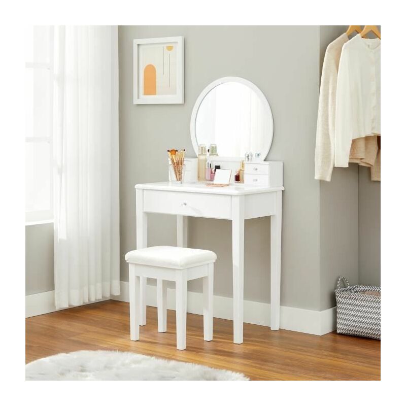 Colore: Bianco 60 x 81 x 40 cm Tavolo da toeletta KS-Furniture WL5.730 in Legno con Sgabello e Specchio Stile Moderno 