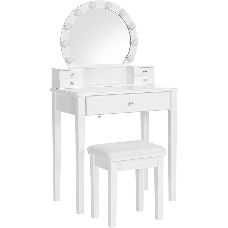 Bianco Nero/Bianco Toletta con Specchio,138 x 80 x 40 cm Toeletta con Cassetti DREAMADE Set di Toeletta con Sgabello Multifunzione 