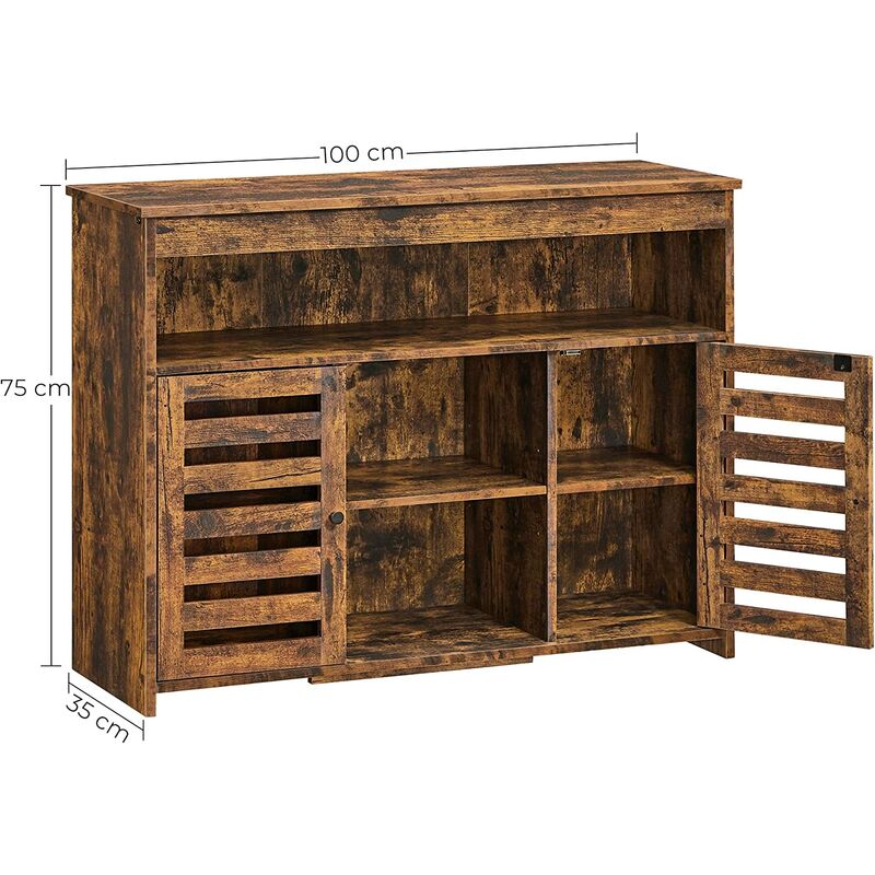 60x40x150cm Scaffale Portaoggetti da Cucina con 3 Ripiani 2 Ante Marrone Scuro Scaffale Autoportante dello Stile Industriale Credenza Microonde Soggiorno e Ufficio adatto per Cucina 