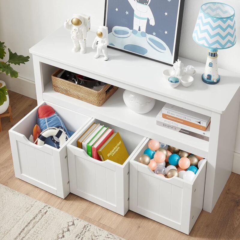 Scaffale per Giocattoli | Mobile cameretta Bambini in Legno a 3 livelli con  6 Cassetti Rimovibili in Tessuto Scaffale |Multi-cubby Organizzatore