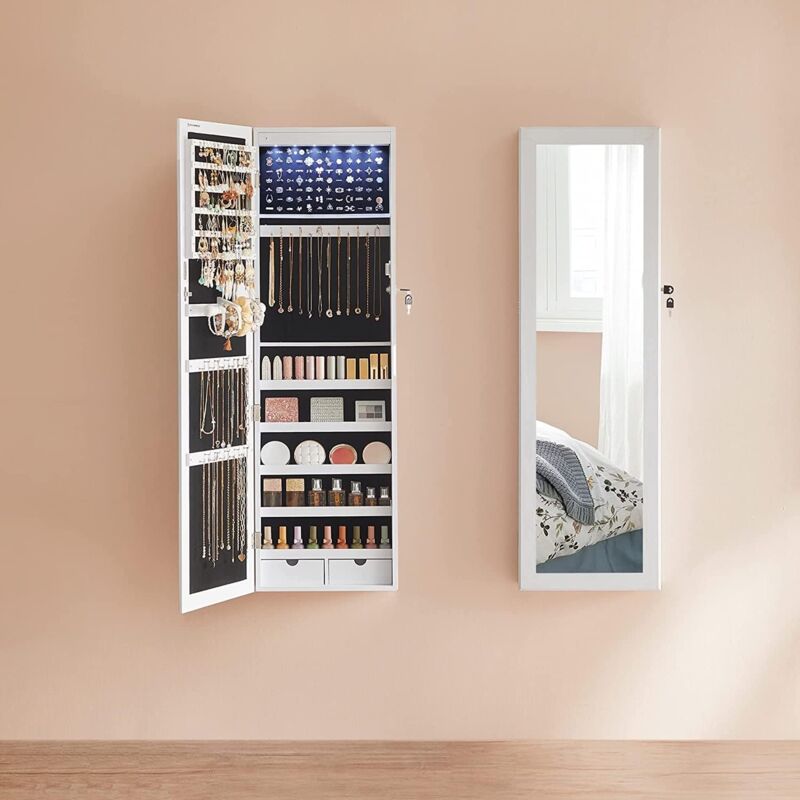 Colore: Bianco con 5 cassetti e Specchio SONGMICS JBC55W Portagioie in  Legno MDF a 6 Ripiani Portagioielli da armadio Casa e cucina
