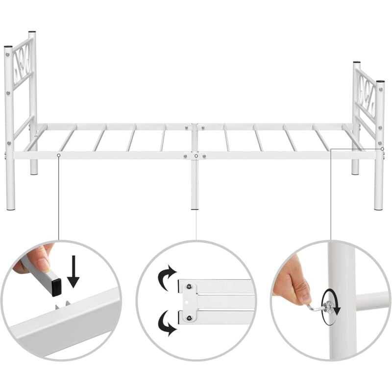 VASAGLE Struttura Letto Singolo in Metallo, Letto a Doghe per Materassi di  90 x 190 cm, per Adulti e Bambini, Non Richiede Materasso Boxspring,  Montaggio Facile, Piccoli Spazi, Bianco