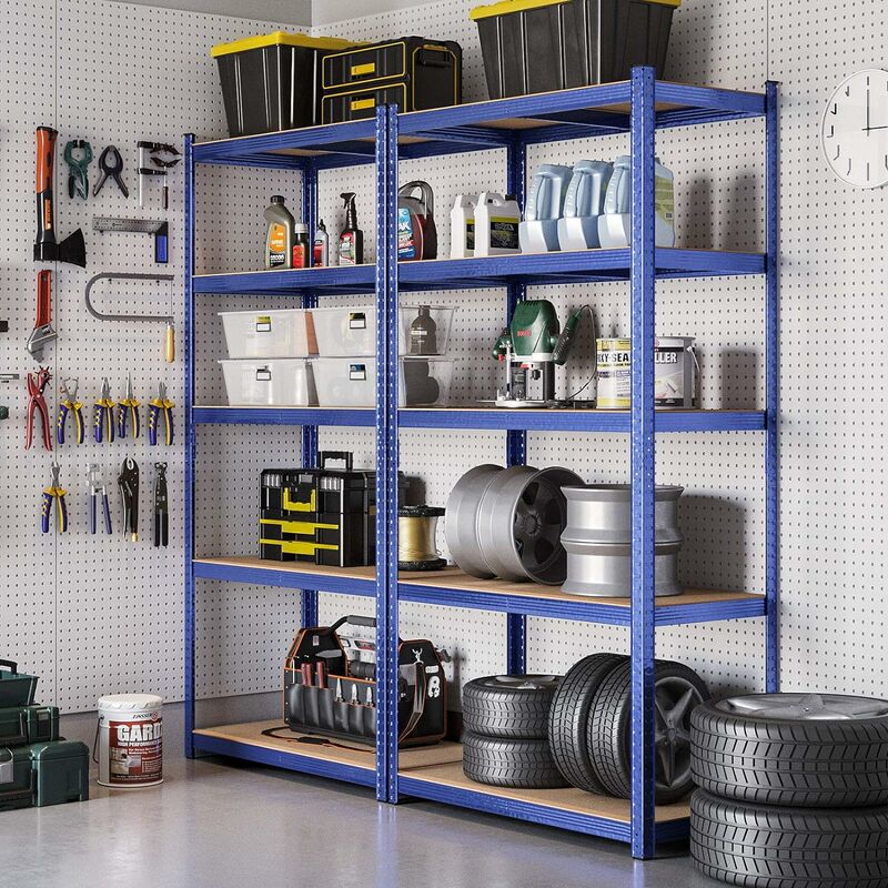 Rigogo Scaffale in metallo, 200 x 100 x 50 cm, 5 ripiani in MDF,  regolabile, per garage, per carichi pesanti, facile da montare, max. 875  kg, colore: blu : : Casa e cucina