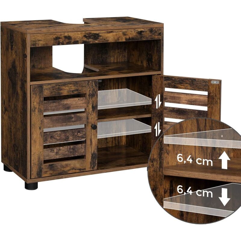 Mobiletto Sottolavabo VASAGLE - 30x60x64 Cm, Doppia Anta A Persiana, Ripiano Regolabile, Marrone Vintage - Foto 8