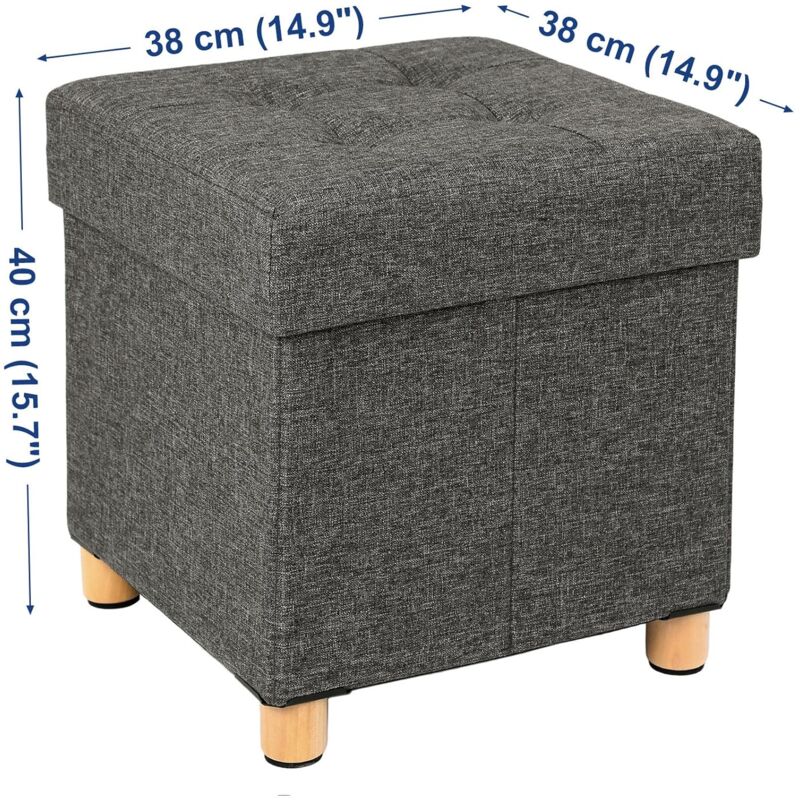 SONGMICS Pouf Cubo Poggiapiedi Sgabello Contenitore Pieghevole in Lino  Imbottito, Lsf27Z, Grigio Scuro, 38 x 38 x 38 cm