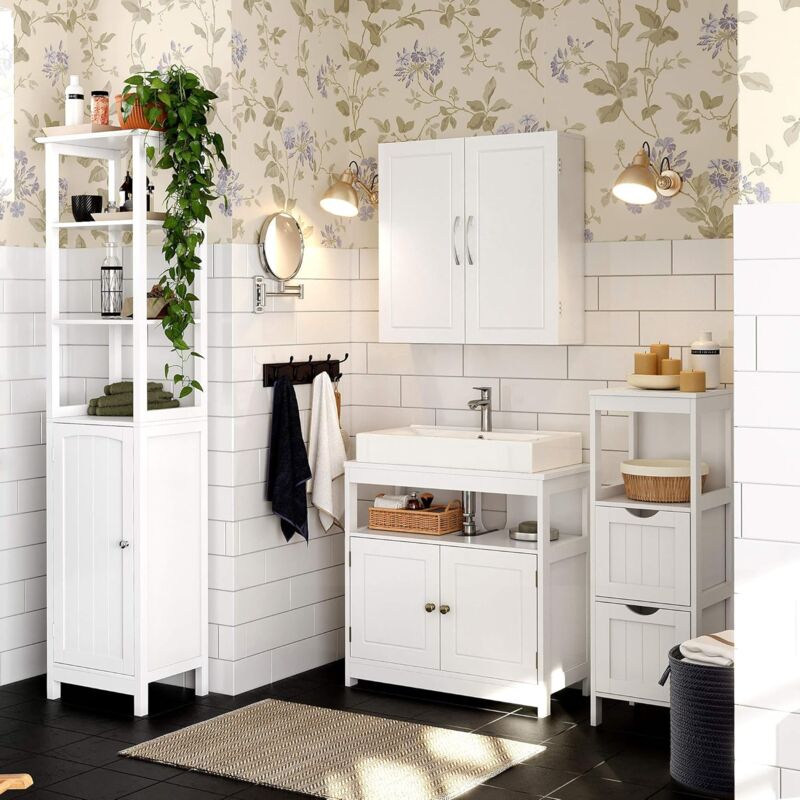 Armadio Pensile Con Specchio GIANTEX 2 Ante - 56x13x58 Cm, Nero, Con Ripiani Regolabili Per Bagno E Camera