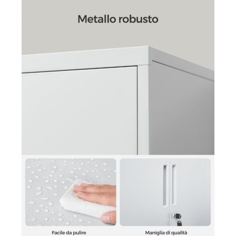 Armadietto Metallico SONGMICS 2 Ante - Mobile Multiuso Con Serratura, Grigio, Per Ufficio O Casa
