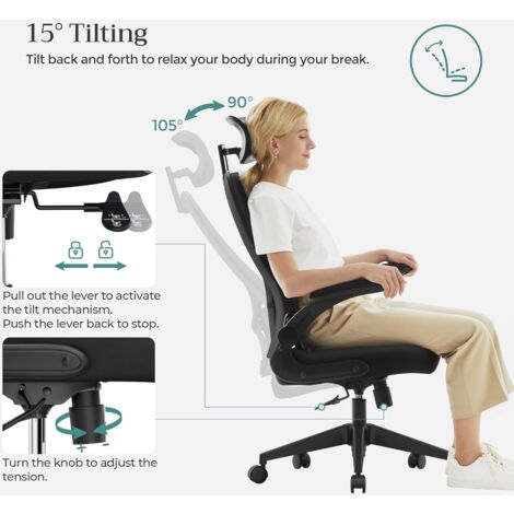 SONGMICS Poltrona Da Ufficio Ergonomica - Regolabile In Altezza, Reclinabile, Beige, 120 Kg - Foto 13