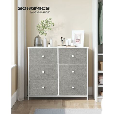 SONGMICS Cassettiera, Mobiletto a 6 Cassetti in Tessuto, Struttura in  Metallo, Piano e Fronte in Truciolato, Credenza, Camera da Letto Ingresso  Cameretta, Grigio Chiaro e Bianco