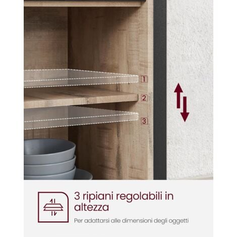 VASAGLE Credenza, Mobile da Cucina, Armadietto Organizzatore, con 2 Ante Scorrevoli, 33 x 100 x 80 cm, Ripiani Regolabili, Stile Country, per Soggiorno, Naturale e Nero