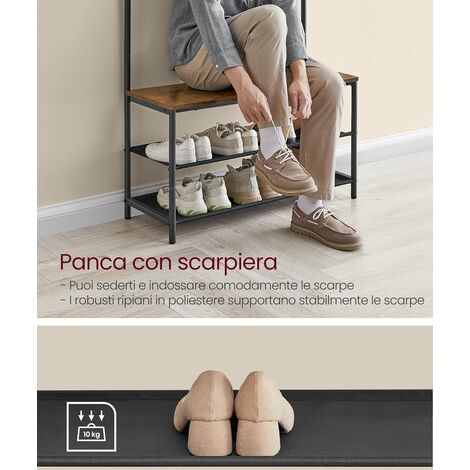 Appendiabiti Con Scarpiera VASAGLE - Mobile Ingresso Con 9 Ganci, Panca E Mensole, Marrone/Nero - Foto 6