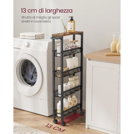 Carrello Organizer Multipiano LIETEX Con Ruote - 5 Ripiani, Colore Blu Metallizzato, Dimensioni 128x41x28 Cm, Materiale ABS