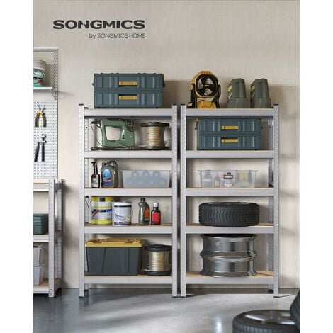 SONGMICS Set di 2 Scaffalature a 5 Ripiani, Scaffale in Acciaio, Montaggio  Rapido, Utensili, Strumenti in