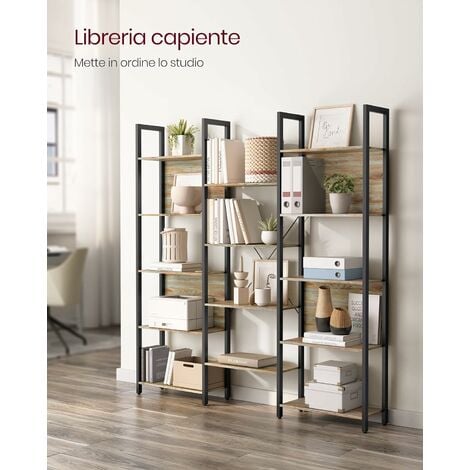 VASAGLE Libreria, Scaffale Portaoggetti, con 14 Ripiani, Struttura in  Metallo, Soggiorno Studio Ufficio, Stile Industriale, 24