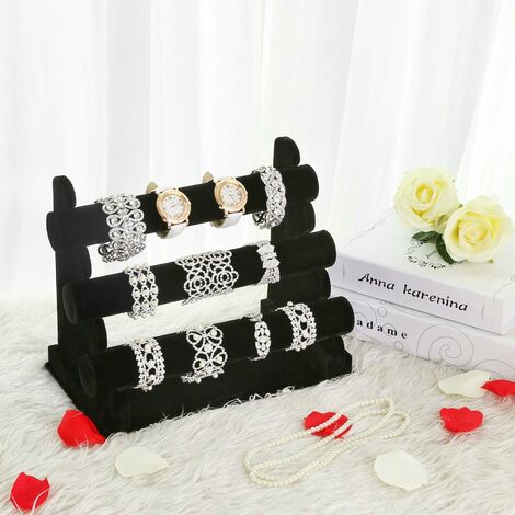 Espositore Per Braccialetti In Velluto Grigio - Organizer Da Banco Per Gioielli E Orologi (9x7x5.5 Pollici)