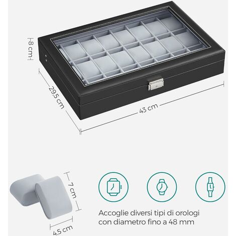 SONGMICS Porta Orologi Da 24 Posti Con Vetro - Scatola Elegante Per Collezionisti, Idea Regalo, Nero - Foto 8