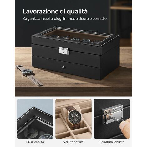 Porta Orologi ProCase A 12 Posti - Pelle PU, Due Livelli, Vetro Trasparente, Ideale Per Collezionisti