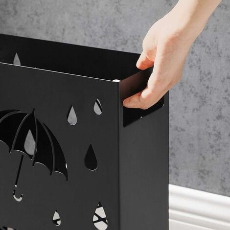 Porta ombrelli in metallo con vaschetta scolapioggia e 4 gancetti color Nero