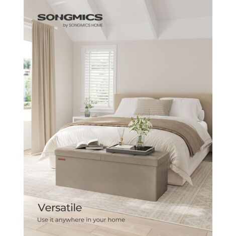 Pouf Contenitore SONGMICS 89 Litri - Cassapanca Imbottita Pieghevole Bianca 76x38x38cm