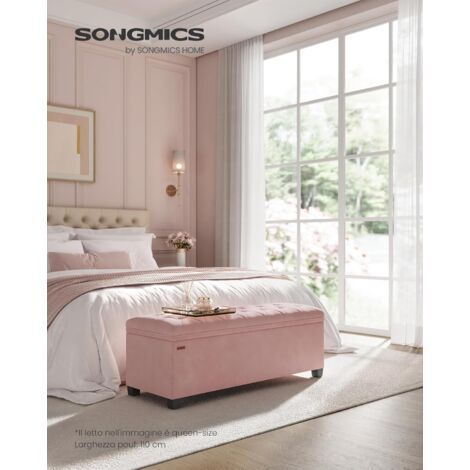 SONGMICS Cassapanca, Pouf Contenitore, Poggiapiedi 40 X 110 X 39 Cm, Ottomano Con Gambe In Legno, Regge Fino A 300 Kg, Per Soggiorno, Camera Da Letto, Dormitorio, Bianco Crema LSF089W01 - 2