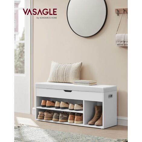 Panca Porta Scarpe Da Ingresso 80 Cm In Legno Di Gomma Con Cuscino Imbottito - Scarpiera Con 2 Ripiani (nera)