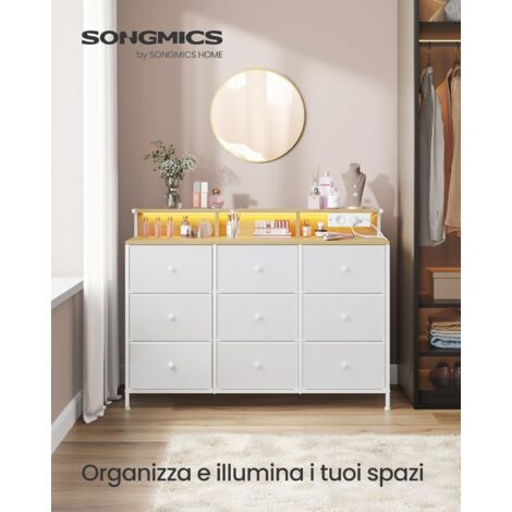 Letto imbottito con LED e 2 cassetti - 4 porte di ricarica - Tessuto di