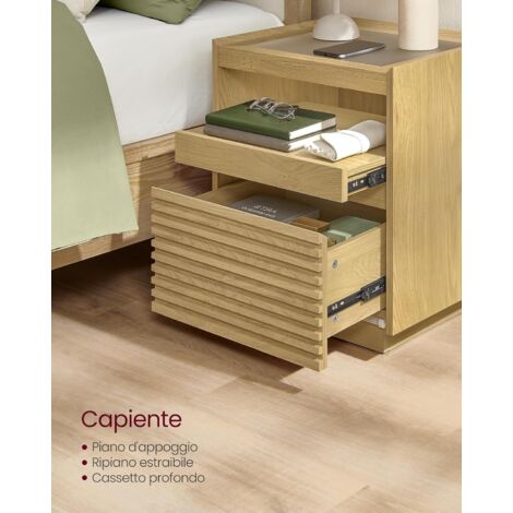 Comodino A LED FurnitureR - 2 Cassetti, Illuminazione RGB 16 Colori, 2 Prese USB, Dimensioni 45x35x52 Cm, Bianco Lucido