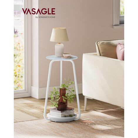 Tavolino Rotondo VASAGLE Con Piano Vetro E Ripiano - Grigio Ardesia, 30x55 Cm, 2 Ripiani, Stile Moderno, Per Soggiorno/Camera