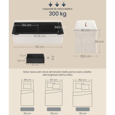 Cassapanca Pouf Pieghevole SONGMICS - 38x38x38 Cm, Bianco Crema, Portaoggetti E Poggiapiedi - Foto 6