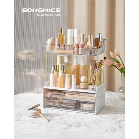 Organizer da bagno a 2 ripiani con divisori, 2 organizer trasparenti accessori bagno da mettere sotto il lavandino e per armadietti estraibili, per cucina, dispensa, armadietto dei medicinali, bianco