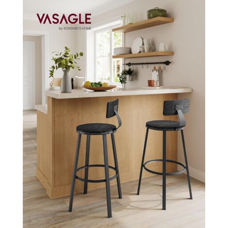 LANTUS Bar, Set di 2 Sgabelli Superficie, Altezza Regolabile, Sedia da Cucina Girevole con Schienale e Poggiapiedi-Grigio-2pz