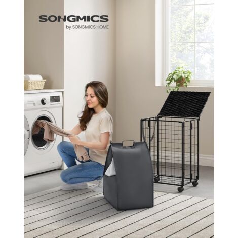 Cesto Portabiancheria SONGMICS 110L - Con 2 Sacchi Rimovibili, Coperchio, Ruote, Nero E Grigio - Foto 13