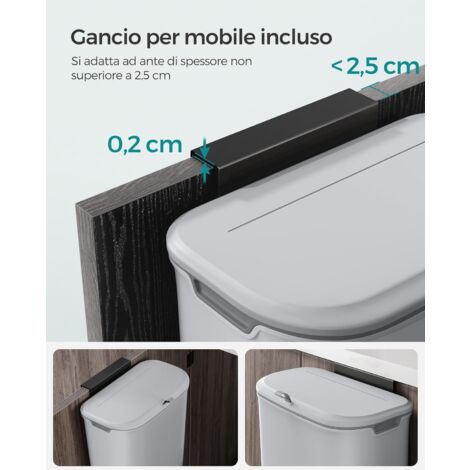 Pattumiera Da Appendere SONGMICS 9L - Con Coperchio Antiodore, Per Sotto Lavello O Anta Armadio, Bianco - Foto 6