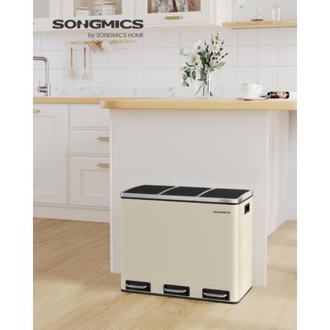 SONGMICS Cestino Cucina 3 Scomparti 54L - Pedale Chiusura Morbida, Acciaio Argento/Nero - Foto 2