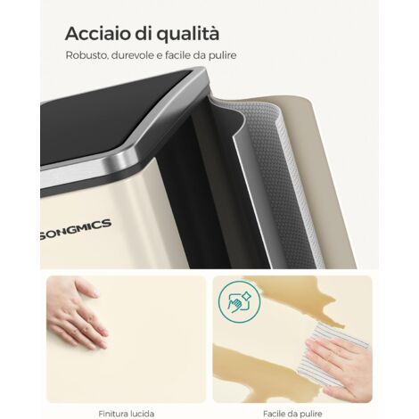 SONGMICS Cestino Cucina 3 Scomparti 54L - Pedale Chiusura Morbida, Acciaio Argento/Nero - Foto 5