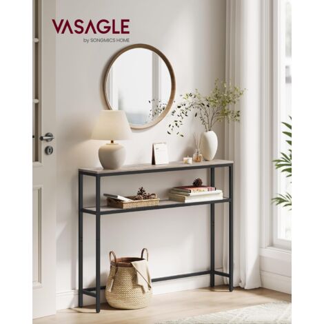 Tavolo Consolle VASAGLE LNT130W59 – 20x80x80 Cm, 2 Ripiani, Bianco Marmo E Nero, Per Ingresso E Soggiorno