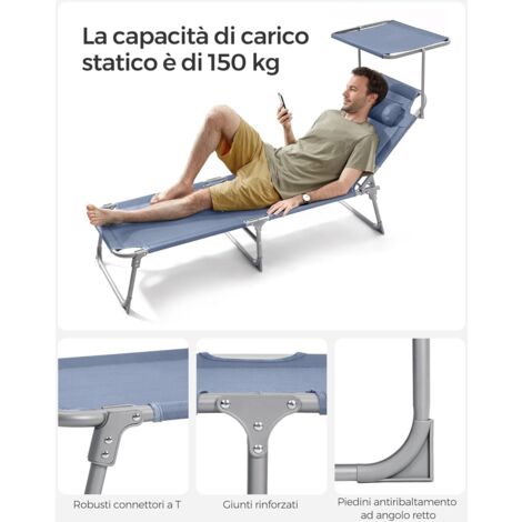 SONGMICS Lettino Prendisole, Sedia a Sdraio Pieghevole, 193 x 53 x